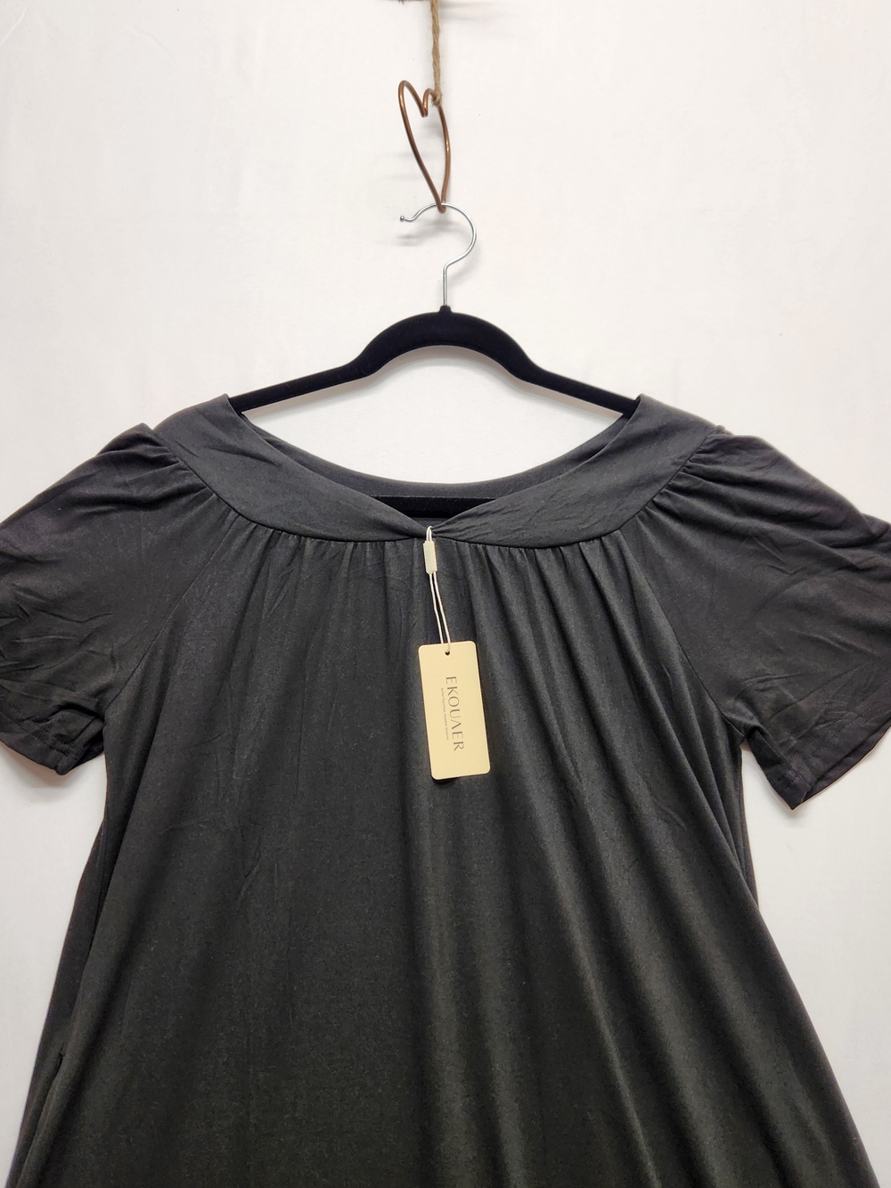 ⭐️NWT Ekouaer Black Short Sleeve Nightgown Pockets Sleepwear Dress Small Moomoo - Picture 2 of 11